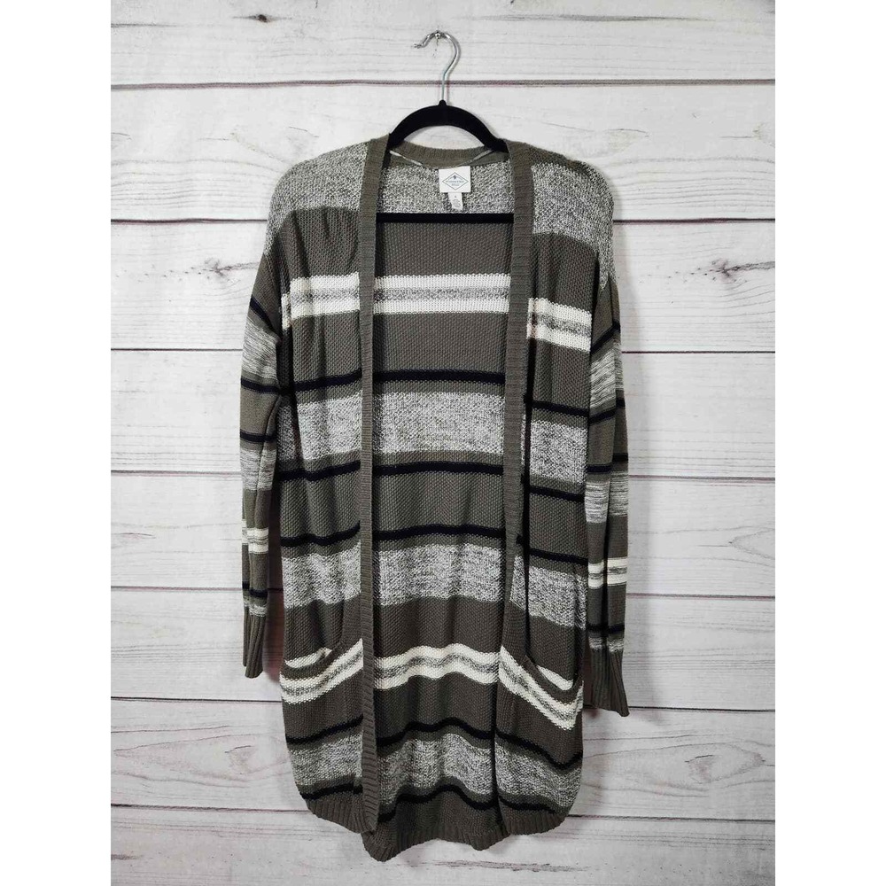 St Johns Bay Women‎ Striped Long Sleeve Open Front Cardigan Sweater Size S